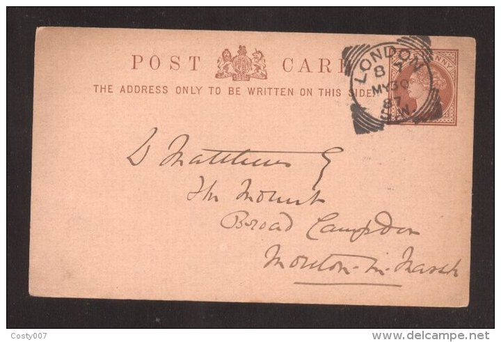 Great Britain 1887 Postal History Rare Postcard Victorian Postal Stationery London Squared Circles D.299 - Cartas & Documentos