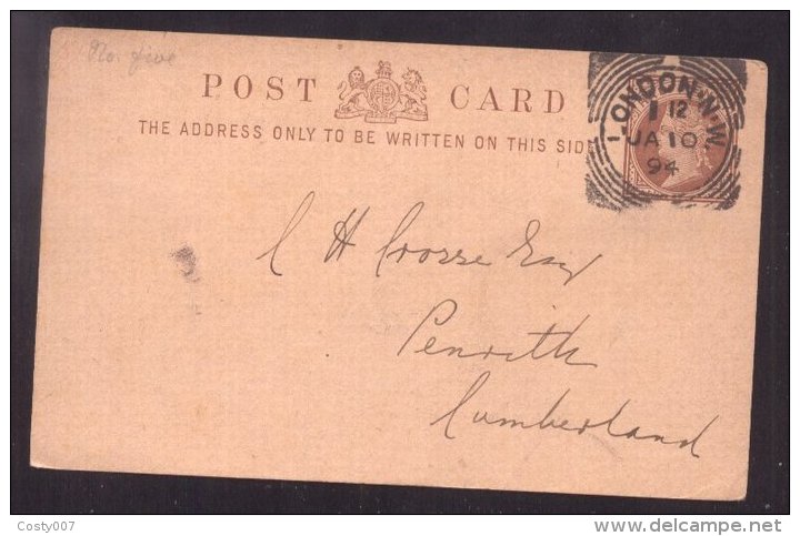 Great Britain 1894 Postal History Rare Postcard Victorian Postal Stationery London Squared Circles D.303 - Cartas & Documentos