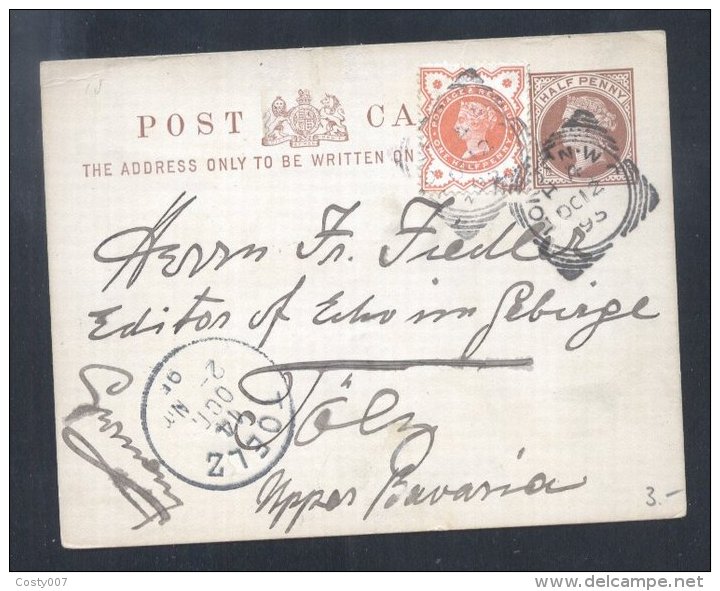 Great Britain 1895 Postal History Rare Postcard Victorian Postal Stationery London Squared Circles To Germany D.306 - Cartas & Documentos