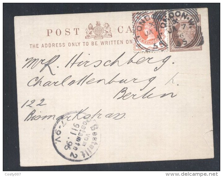 Great Britain 1896 Postal History Rare Postcard Victorian Postal Stationery London Squared Circles To Germany D.307 - Briefe U. Dokumente