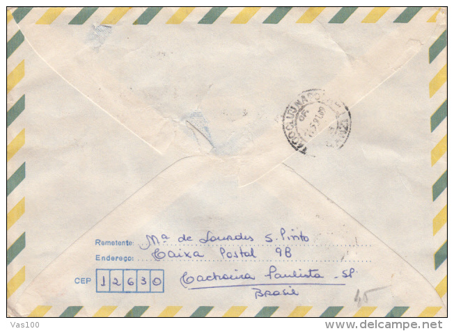 STAMPS ON COVER, NICE FRANKING, FLOWERS, TRAIN, DELTAPLANE, 1991, BRAZIL - Lettres & Documents