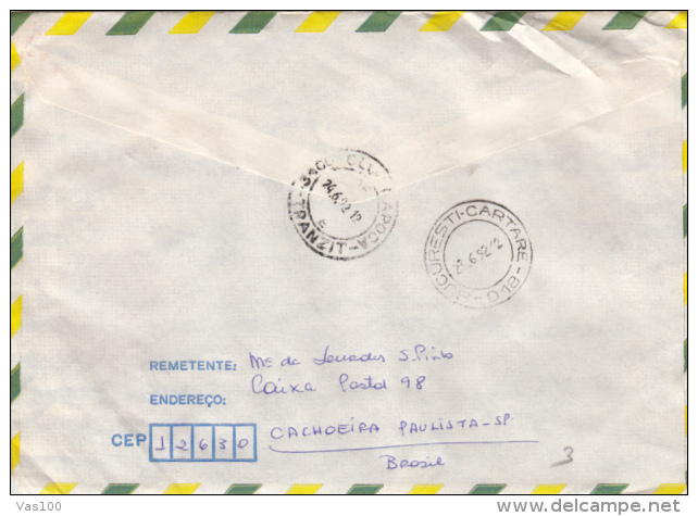 STAMPS ON COVER, NICE FRANKING,DINOOSAURS, CHURCH, YANOMAMI INDIAN, 1992, BRAZIL - Covers & Documents