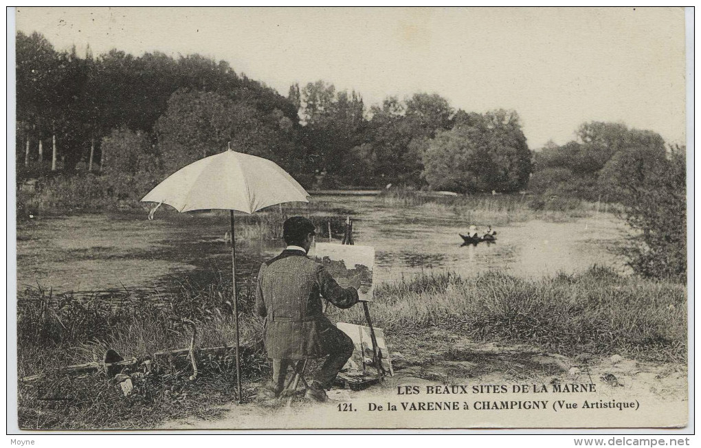 5389 -  ARTISTE PEINTRE AU CHEVALET SOUS SON PARASOL- De La Varenne à Champigny  En 1912 - Autres & Non Classés
