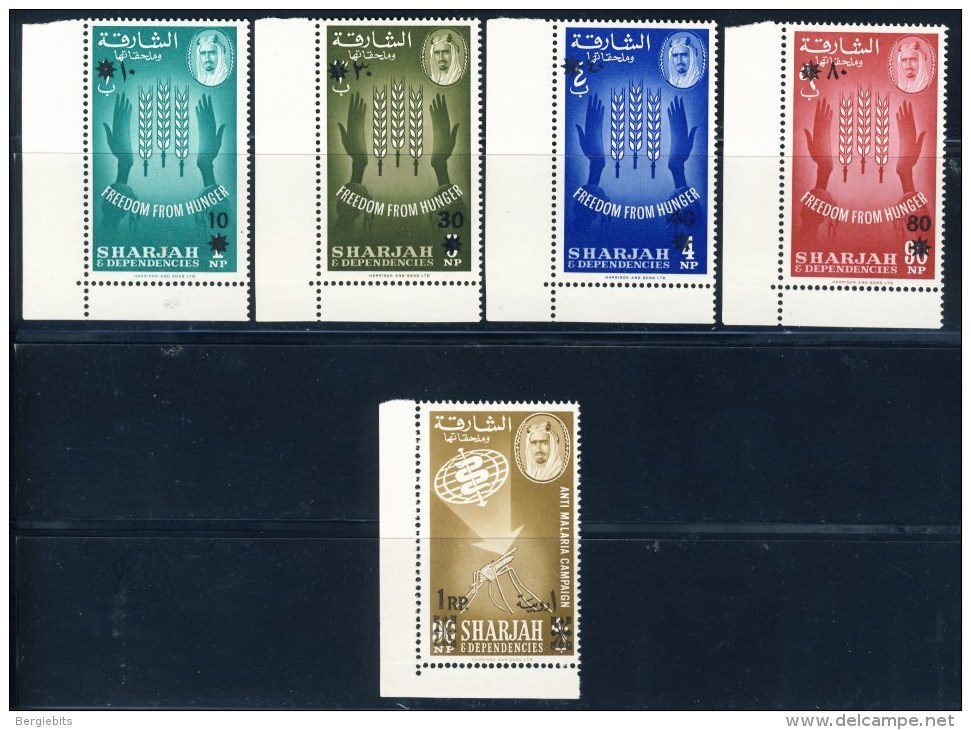 1963 Sharjah Set Of 5 MNH Overprinted With New Value Stamps "Freedom From Hunger" - Sharjah