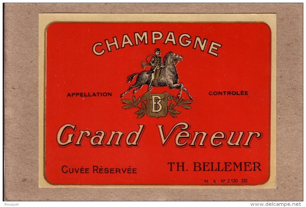 ETIQUETTE - CHAMPAGNE " GRAND VENEUR - THEME CHASSE A COURRE - TH BELLEMER - 120 X 87 Mm - Chasse