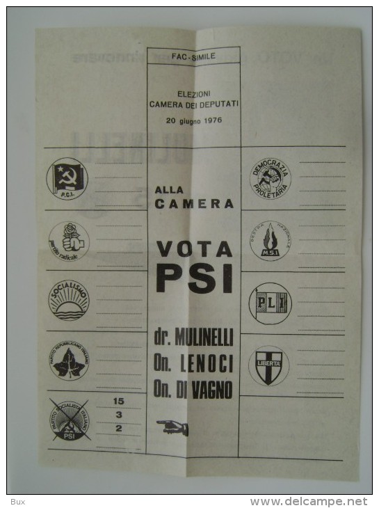 1976 MOLFETTA  GIOVANNI MULINELLI  BUSTA LETTERA VOLANTINO ELEZIONI PARTITO POLITICO  PSI - Manifesti