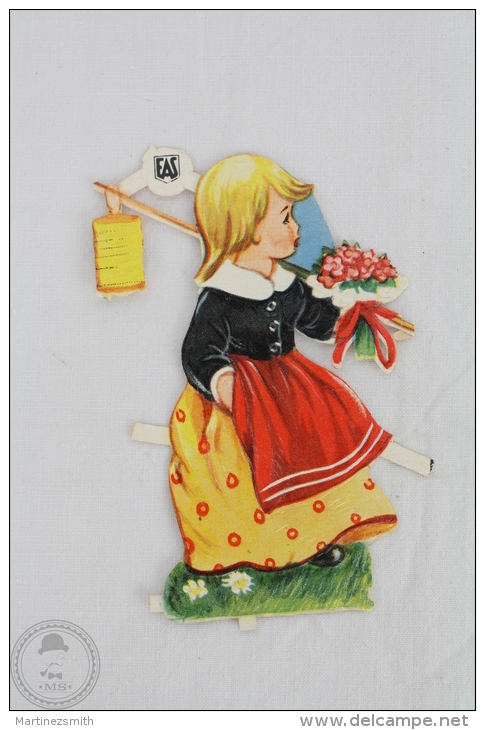 1900´s Old Illustration Of A Girl With Flowers - Germany Victorian Embossed, Die Cut/ Scrap Paper - Kinderen