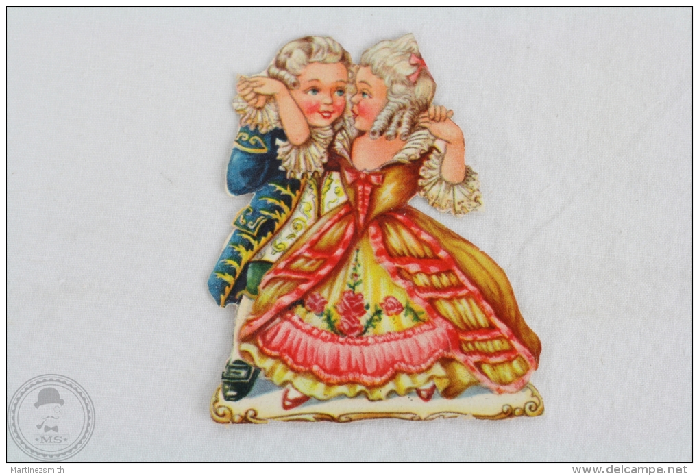 1900´s Old Illustration: Girl & Boy Dancing - Germany Victorian Embossed, Die Cut/ Scrap Paper - Ragazzi