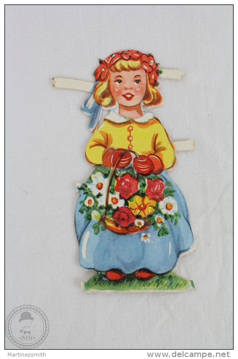 1900´s Old Illustration: Girl With Flowers - Germany Victorian Embossed, Die Cut/ Scrap Paper - Kinderen