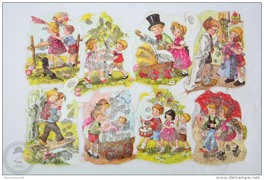 8 Different Childrens Illustrations - Western Germany Kruger Embossed, Die Cut/ Scrap Paper - Kinderen