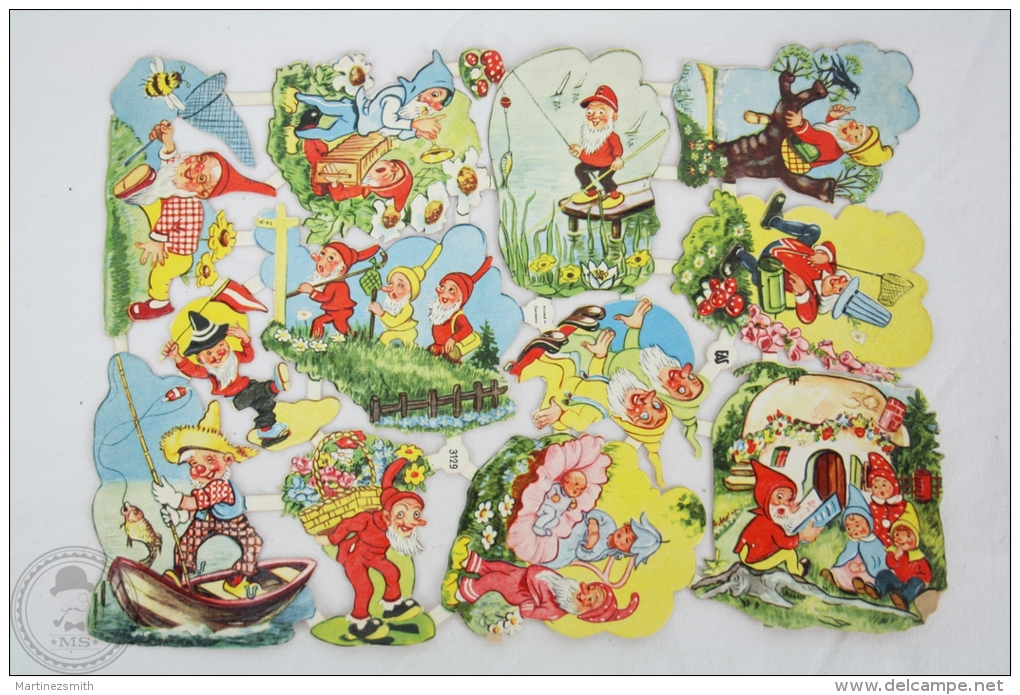 1960's Childrens Illustrations - Dwarfs - Die Cut/ Scrap Paper Full Sheet - Sonstige & Ohne Zuordnung