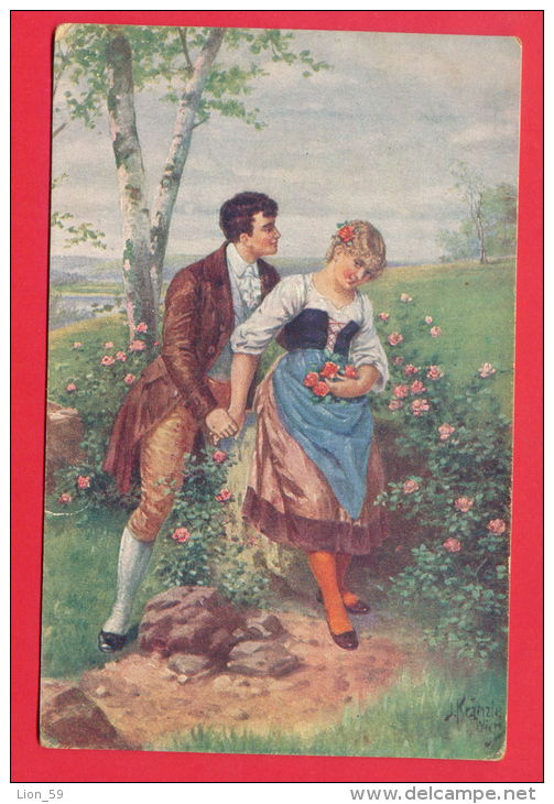 147146 /  Austria Art Josef Kranzle - FANFAN VIT UNE ROSE DANS , COUPLE MAN WOMAN - 5005 F.H.&amp;S.W. - Kraenzle