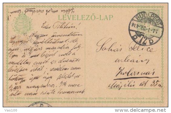 COAT OF ARMS, PC STATIONERY, ENTIER POSTAL, 1913, HUNGARY - Briefe U. Dokumente