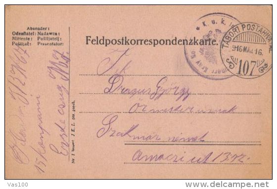WAR FIELD POSTCARD, CAMP NR 107, CENSORED, 1916, HUNGARY - Storia Postale