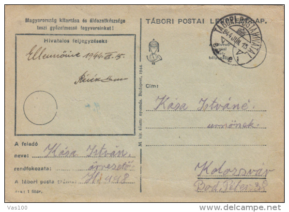 WAR FIELD POSTCARD, CAMP NR 448, CENSORED, 1944, HUNGARY - Lettres & Documents