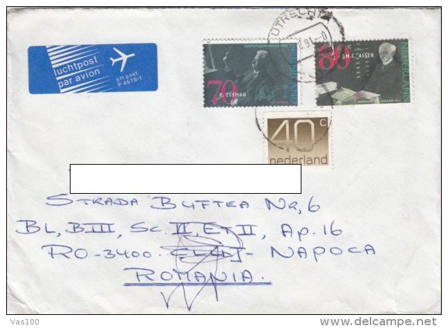 STAMPS ON COVER, NICE FRANKING, ZEEMAN, ASSER, NOBEL PRIZE, 1991, NETHERLANDS - Covers & Documents