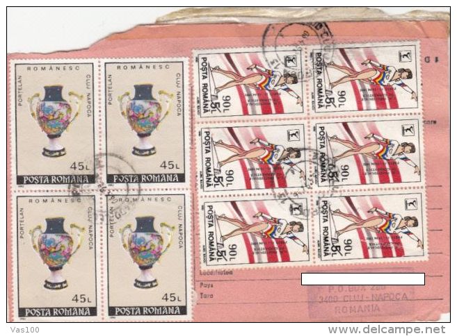 STAMPS ON RECEIVING CONFIRMATION, NICE FRANKING, GYMNASTICS, PORCELAIN, 1992, ROMANIA - Briefe U. Dokumente