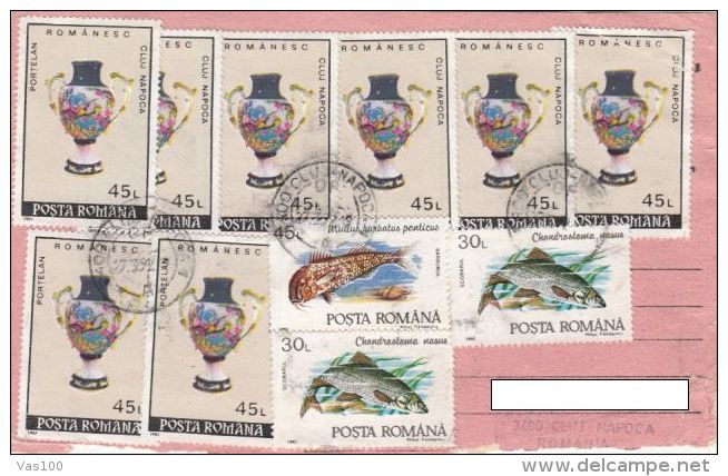 STAMPS ON RECEIVING CONFIRMATION, NICE FRANKING, PORCELAIN, FISH, 1992, ROMANIA - Briefe U. Dokumente