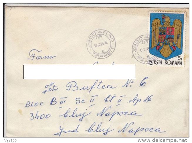 COAT OF ARMS STAMP ON COVER, 1993, ROMANIA - Covers & Documents