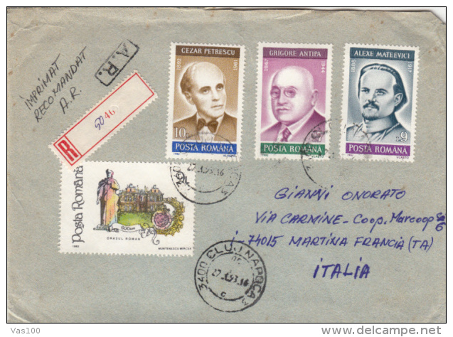 STAMPS ON REGISTERED COVER, NICE FRANKING, MONUMENTS, PERSONALITIES, 1993, ROMANIA - Lettres & Documents
