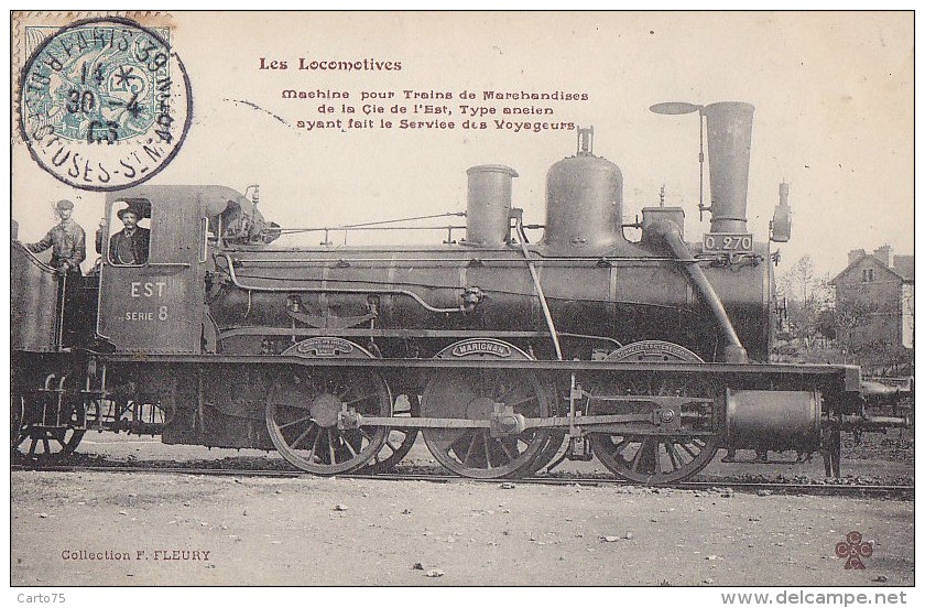 Chemins De Fer - Locomotive Cie De L'Est - Fleury -  Cachet Postal Paris - Trains