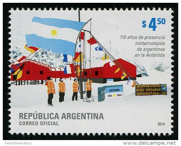 ARGENTINA  , 2014, MNH, ANTARCTIC, SOUTH  POLE, 100 YEARS OF UNINTERRUPTED ARGENTINIAN PRESENCE IN THE ANTARCTIC,FLAGS1v - Antarktis-Expeditionen