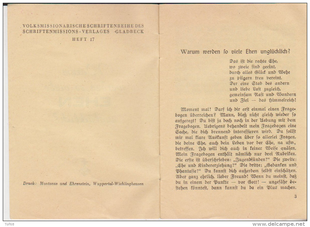 Kleine Heft Warum Werden So Viele Ehen Unglücklich Schriftenmissions Verlag Gladbeck Kurt Raeder - Cristianesimo