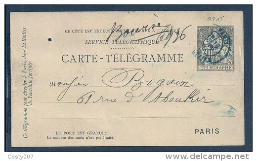 France 1888 Postal History Rare Old Pneumatic Postcard Postal Stationery Paris D.309 - Neumáticos