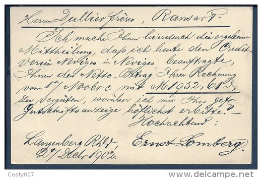 Germany 1902 Postal History Rare Old Postcard Postal Stationery To Langenberg Belgium D.312 - Covers & Documents