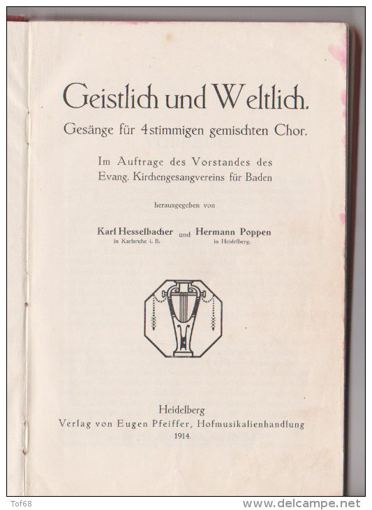 Geistlich Und Weltlich Gesänge 1914 Evang .Kirchengesangsvereins Für Baden - Christendom