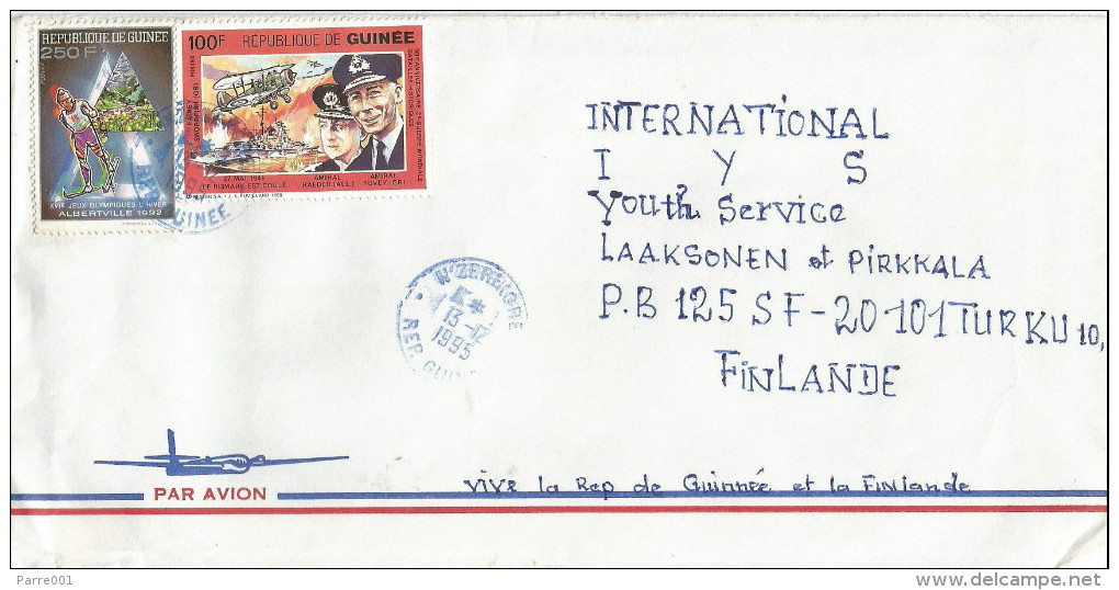 Guinea 1995 N'Zerekore Winter Olympic Games Albertville Crosscountry Skiing WWII Naval Operation Cover - Guinee (1958-...)