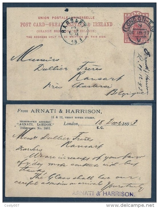 Great Britain 1893 Postal History Rare Old Postcard Postal Stationery To Belgium D.336 - Cartas & Documentos