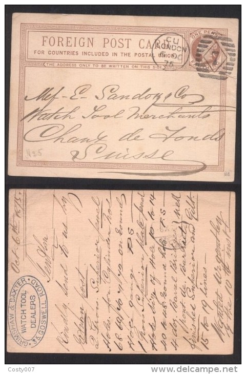 Great Britain 1875 Postal History Rare Victorian Foreign Post Card London Cancel D.353 - Briefe U. Dokumente