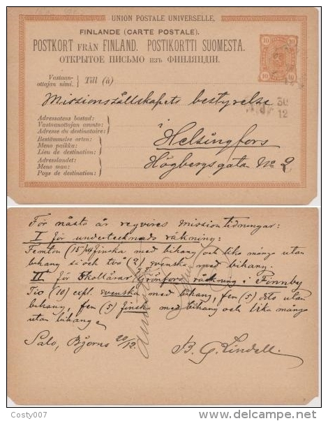 Finland 1880 Postal History Rare Postcard Stationery Card To Helsinki - Corner Knocks D.403 - Lettres & Documents