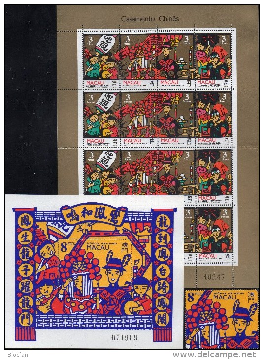 Braut-Paar Hochzeit In China 1993 MACAU 721/4 KB+Block 21 ** 100€ Kinder Hochzeit Fest Tradition Music Sheetlet Bf Macao - Blocks & Sheetlets