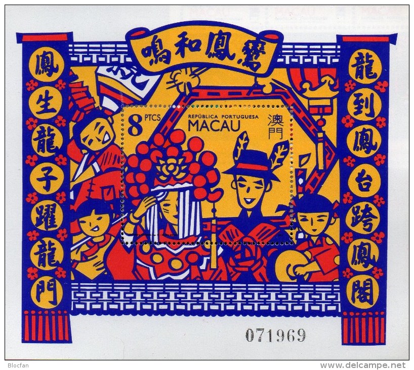 Braut-Paar Hochzeit In China 1993 MACAU 721/4 KB+Block 21 ** 100€ Kinder Hochzeit Fest Tradition Music Sheetlet Bf Macao - Blocks & Sheetlets