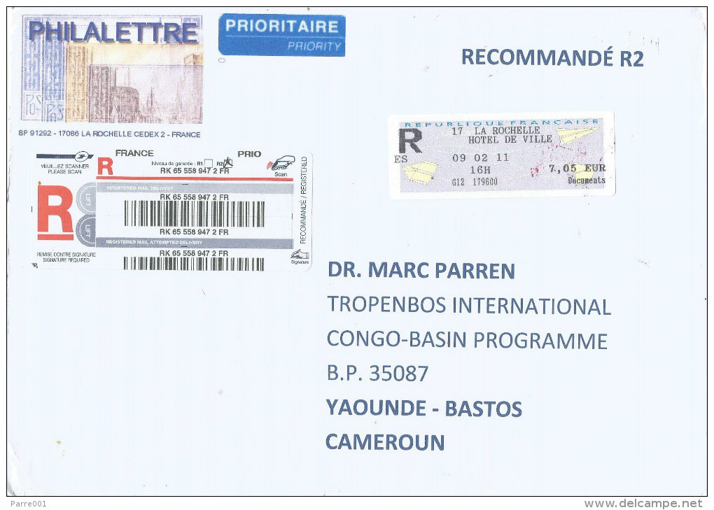 France 2011 La Rochelle EMA ATM Meter Franking Barcoded Registered Cover - 2010-... Geïllustreerde Frankeervignetten