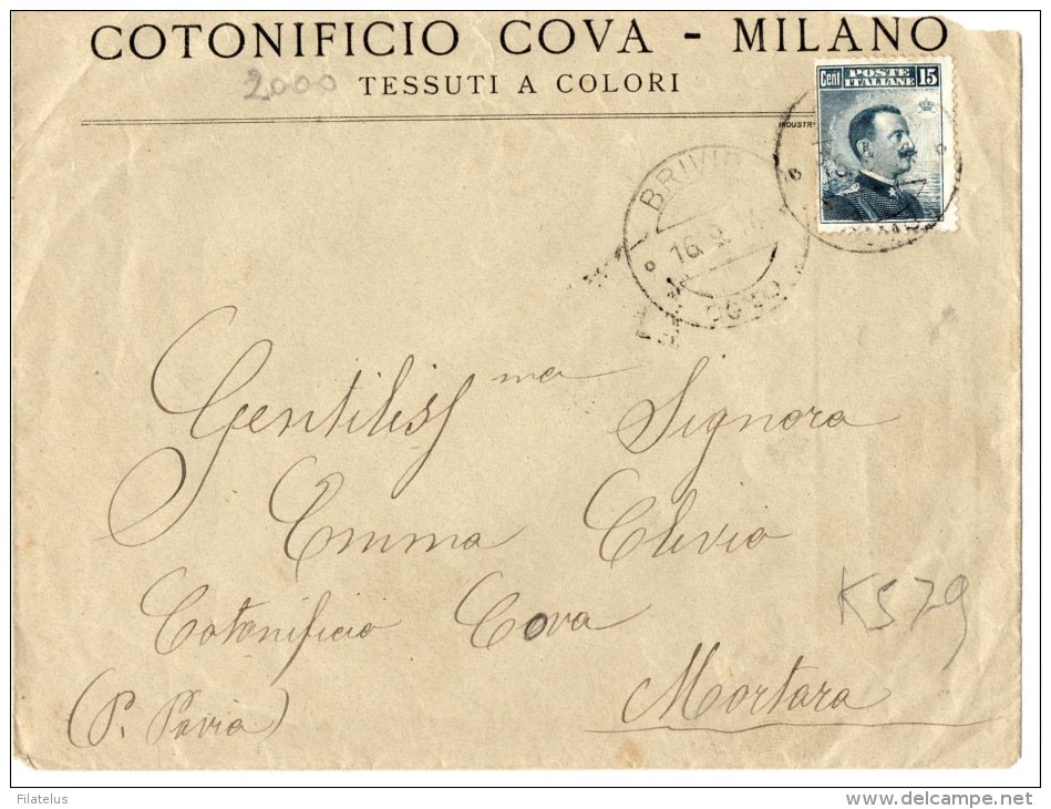 BUSTA POSTALE PUBBLICITARIA--REGNO-CENT .15-MILANO-COTONIFICIO COVA - Storia Postale