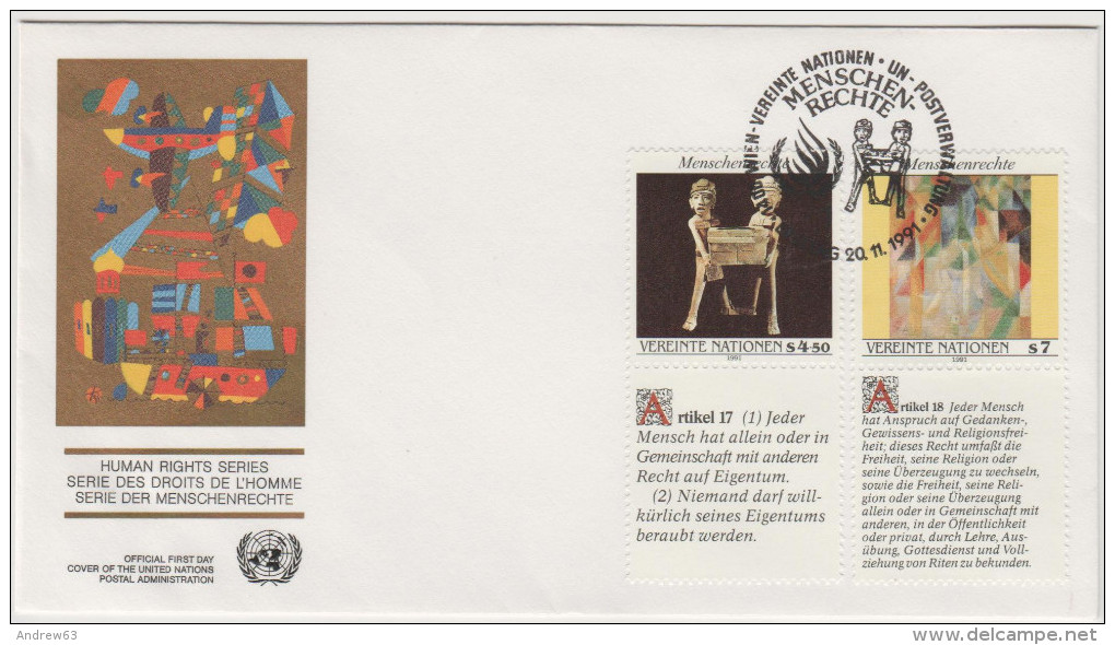 United Nations Unies - Wien - 1991 - Human Rights - Droits Homme - FDC - FDC