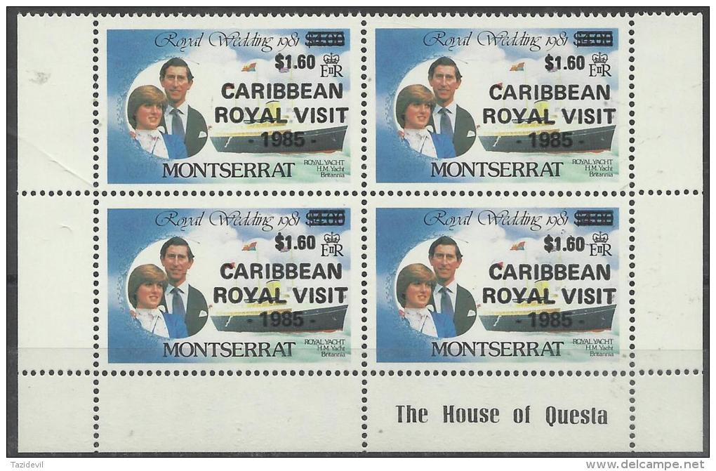 MONTSERRAT - 1985 $1.60 Royal Visit Overprint Block Of Four. Scott 578. MNH ** - Montserrat
