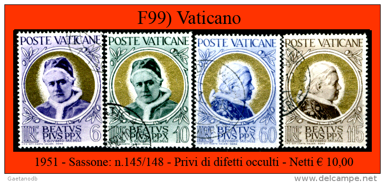 Vaticano-F0099 - 1951 - Sassone: N.145/148 - Privi Di Difetti Occulti. - Usati