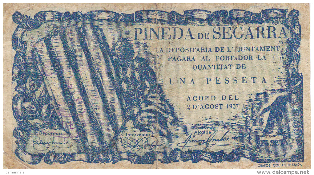 BILLETE LOCAL GUERRA CIVIL 1 PTS PINEDA DE SEGARRA - Autres & Non Classés