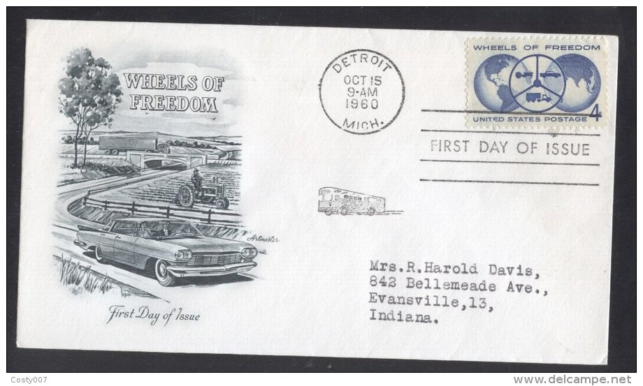 United States 1960 Cars Wheels Of Freedom FDC K.595 - 1951-1960