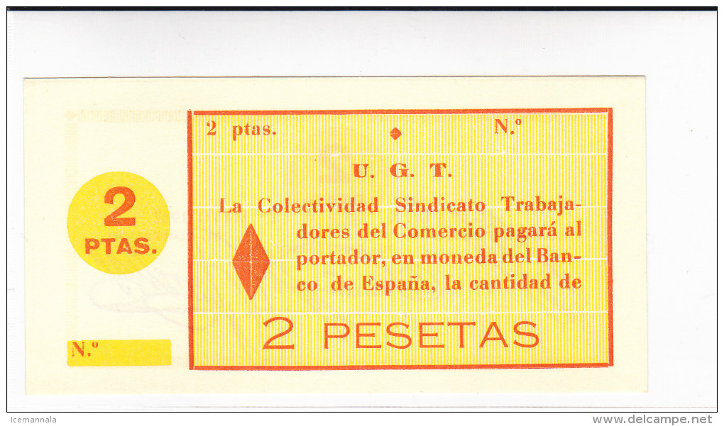 BILLETE LOCAL GUERRA CIVIL 2 PTS LA COLECTIVIDAD SINDICAL DE GUADIX - Autres & Non Classés