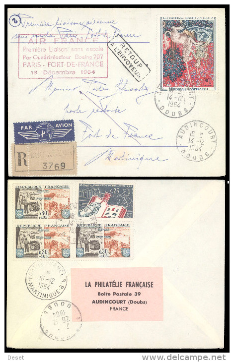 Air France 1964 First Flight Cover Boeing 707 Paris - Fort-de-France - Primeros Vuelos