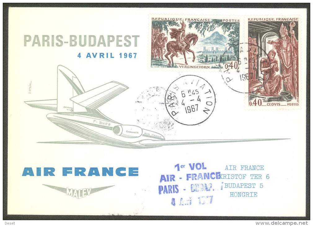 Air France Malev 1967 First Flight Covers Paris - Budapest - Paris - First Flight Covers