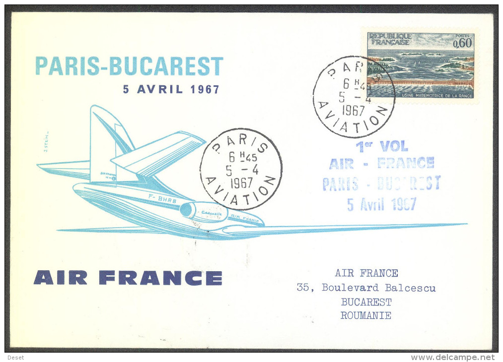Air France 1967 First Flight Covers Paris - Bucharest - Paris - Primeros Vuelos