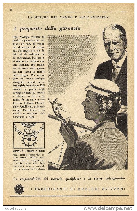 # FEDERATION SUISSE FABRICANTS  HORLOGERIE 1950s Italy Advert Publicitè Reklame Orologio Montre Uhr Reloj Relojo Watch - Relojes Publicitarios