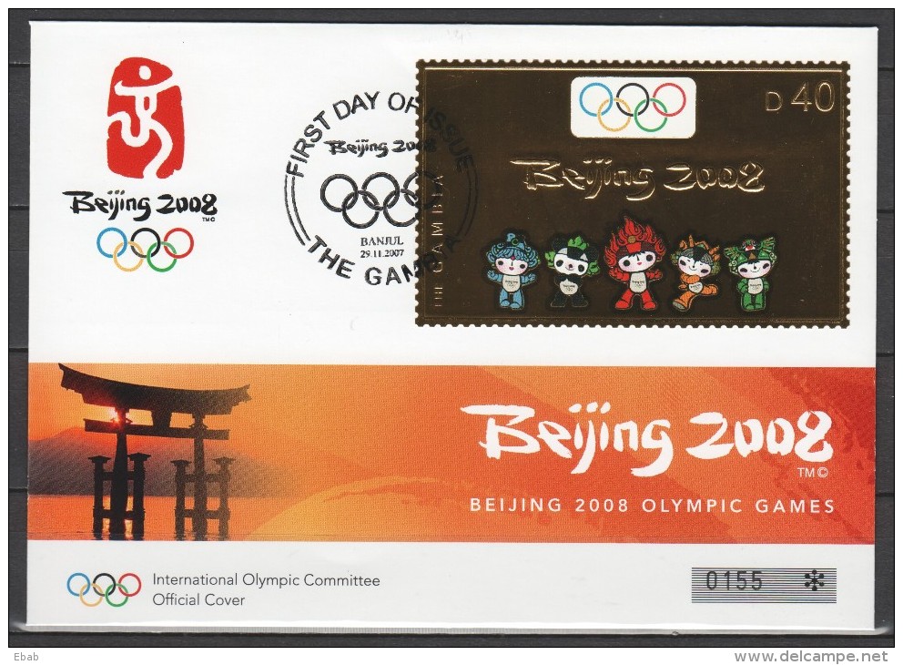 Gambia 2007 - Mi 5925 On FDC Olympics Beijing 2008 GOLD RELIEF STAMP - Zomer 2008: Peking