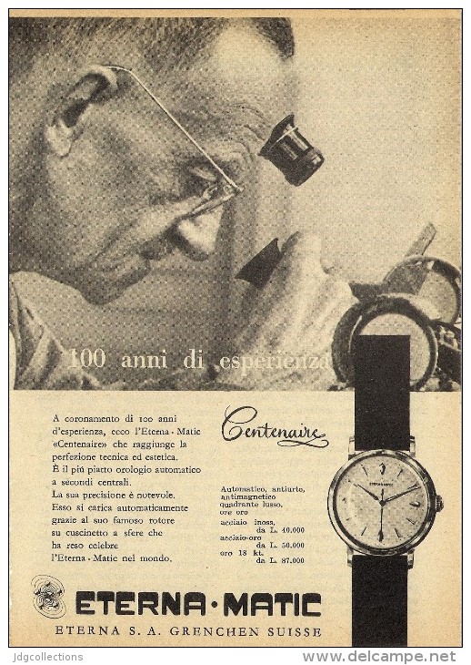 # ETERNA-MATIC GRENCHEN SUISSE HORLOGERIE 1950s Italy Advert Publicitè Reklame Orologio Montre Uhr Reloj Relojo Watch - Werbeuhren